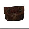 Vintage Leather Pouch With Stitching Red Oval Decoration And Green Rivets For Rustic Craftsmanship