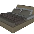 Modern Upholstered Double Bed With Light Gray Pillows And Brown Blanket 3d model