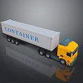 Container Truck Model With Yellow Cab And White Container On Reflective Surface 3d model