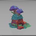 Wood Stone Mushroom Decorative Sculpture Featuring Colorful Low Poly Design And Green Leaves
