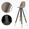 Light Brown Velvet Bar Stool With Black Legs Golden Ring Detail And Swivel Base