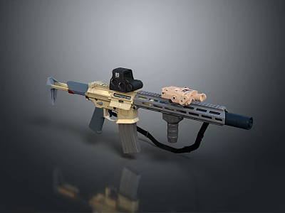 Tactical Beige Rifle With Scope And Tactical Accessories On Rail System 3d model