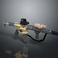 Tactical Beige Rifle With Scope And Tactical Accessories On Rail System