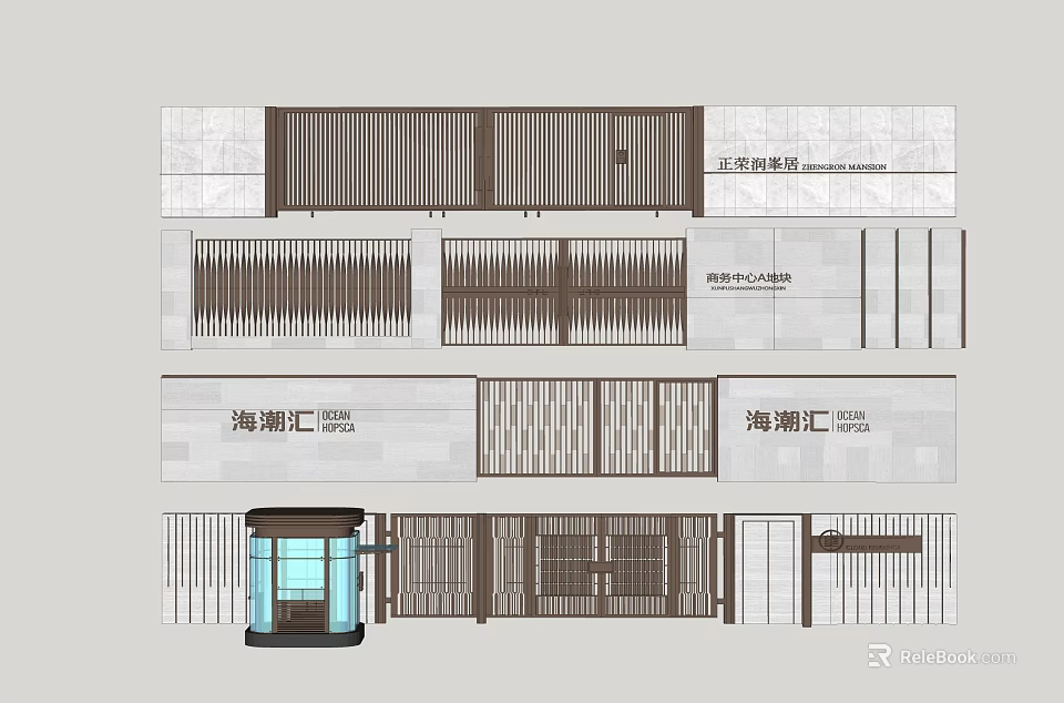 Modern Entrance Gate of Hailan Hui with Metal Grille and Glass Structure 3d model 