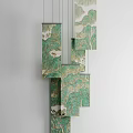 Green Landscape Style Hanging Decoration Composed Of Rectangular Panels On White Wall
