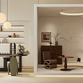 Modern Clothing Store Interior With Hanging Clothes Armchair Round Table And Decorative Painting
