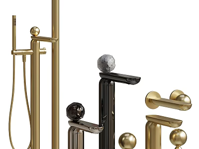 Elegant Modern Faucet Design With Spherical Handles Gold And Black Finishes 3d model