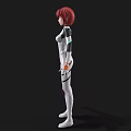 Woman with Red Hair in White Bodysuit Featuring Futuristic Black and Blue Accents