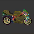 Gray Motorcycle With Red Frame And Gold Wheels Modern Design Sleek Surface 3d model