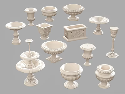 White Decorative Vases With Various Ornamental Designs And Classic Shapes 3d model