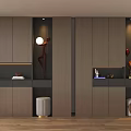 Modern Wooden Shoe Cabinet With Open Shelves Decorative Items And Built in Lighting