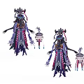 Game Fantasy Character With Ornate Purple Pink Outfit Intricate Headdress And Hanging Lantern Accessory