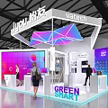 Innovative iuou ltd Exhibition Booth With Green Sharp Branding Large Screen And Colorful Lighting