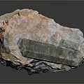 Natural Stone and Wood with Orange Green Hues and Textured Surfaces Design
