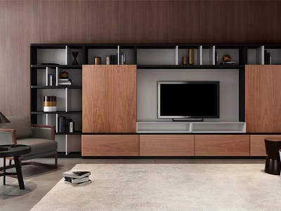 Modern Wooden TV Cabinet With Open Shelves And Storage In Living Room Design 3d model