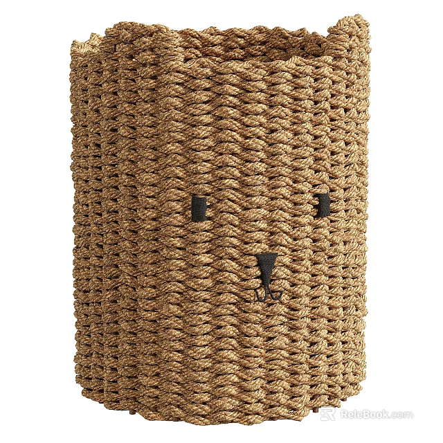 Handwoven Rope Storage Basket With Black Accents For Home Organization 3d model 