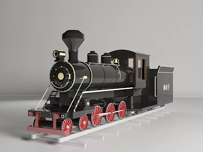 Vintage Black Steam Train Model With Red Wheels Gold Accents On Display Stand 3d model