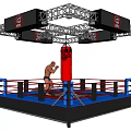 Intense Boxing Training Session With Red Punching Bag In Ring With Blue Ropes