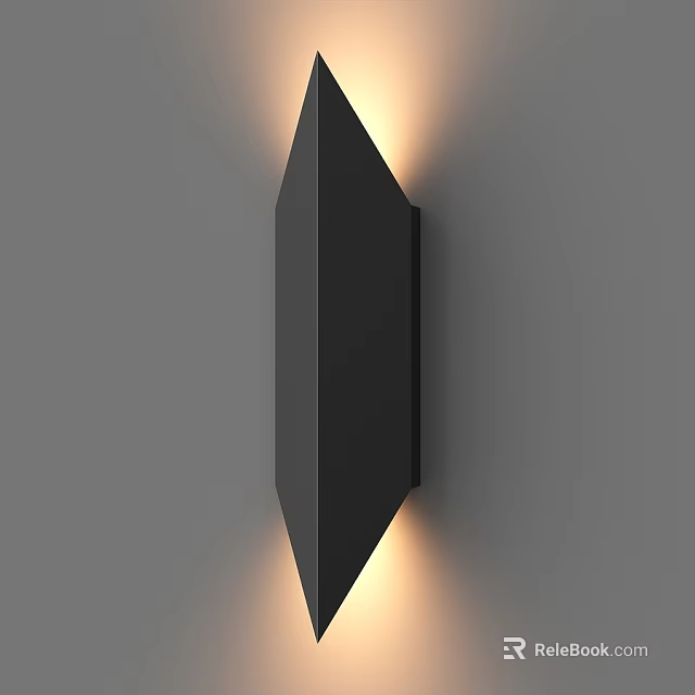 Modern Black Geometric Wall Lamp with Warm Light Glow on Gray Wall 3d model 