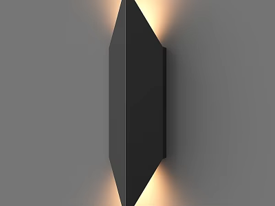 Modern Black Geometric Wall Lamp with Warm Light Glow on Gray Wall 3d model