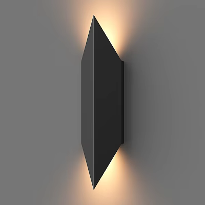 Modern Black Geometric Wall Lamp with Warm Light Glow on Gray Wall 3d model