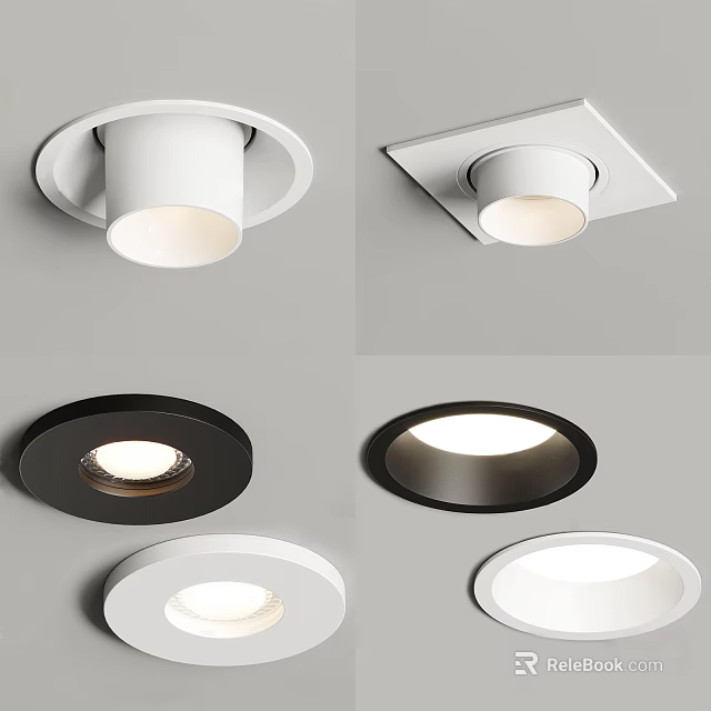 Modern Round and Square Downlights and Spotlights in White and Black for Interior Lighting 3d model 