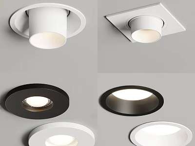 Modern Round and Square Downlights and Spotlights in White and Black for Interior Lighting 3d model