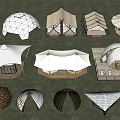 Tensile Membrane Structures Featuring Dome Canopy and Tent Designs with Varied Shapes 3d model