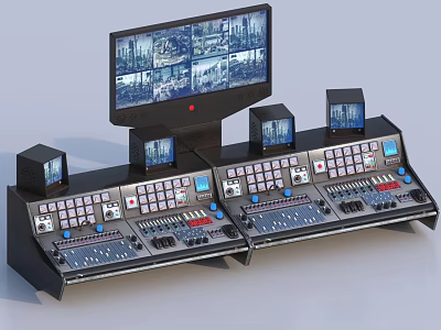 Professional Control Console System With Multiple Monitoring Screens And Control Panels 3d model