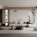 Modern Minimalist Living Room Interior With Beige Sofa Coffee Table And Floor Lamp