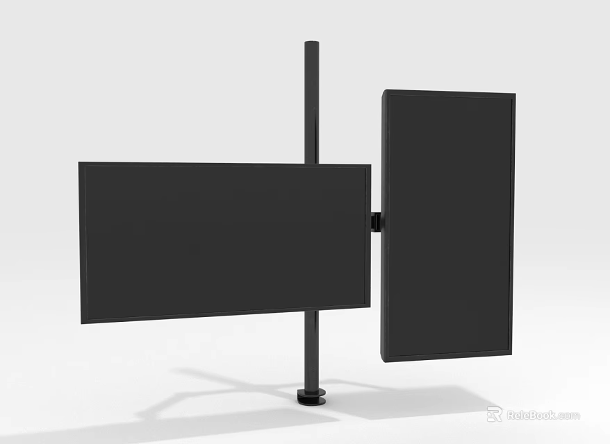 Dual Computer Monitors With Black Display Screens On Adjustable Stand 3d model