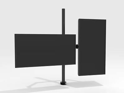 Dual Computer Monitors With Black Display Screens On Adjustable Stand 3d model
