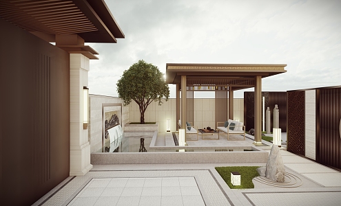 New Chinese Courtyard Villa Courtyard Landscape 3d model