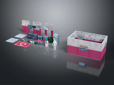 Decorative Ornament Set With Miniature Pink White Components Small Figure And Various Accessories 3d model