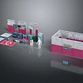 Decorative Ornament Set With Miniature Pink White Components Small Figure And Various Accessories