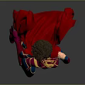 Female Superhero Character In Blue Red Costume With Red Cape And Dynamic Pose