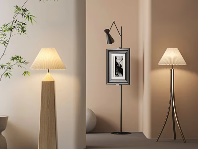 Stylish Modern Floor Lamps With Wooden And Metal Bases For Home Interior Design 3d model