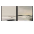 Abstract Painting With Soft Gray Beige Pale Yellow Tones And Horizontal Lines