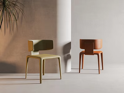 Two Stylish Leisure Chairs in Green and Orange with Minimalist Interior Background 3d model