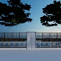 Modern Residential Landscape Design With Trees Fence Wall And Outdoor Lighting