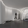 Modern Public Office Space With Large Windows Circular Pendant Lights And White Office Furniture