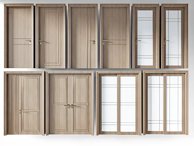 Wooden Swing Doors With Various Styles And Glass Panels For Modern Interior 3d model