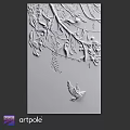 White Wall Featuring Embossed Branches Leaves And Bird Relief Design