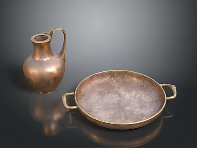 Vintage Brass Jug And Two Handled Plate For Home Decor And Daily Use 3d model