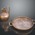 Vintage Brass Jug And Two Handled Plate For Home Decor And Daily Use