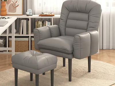 Comfortable Gray Leather Recliner Chair With Matching Ottoman On Soft Rug 3d model
