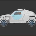 Off Road Concept Vehicle With White Body Blue Wheels And Transparent Windows