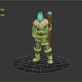 3D Character Model With Wooden Staff Blue Orb Fur Trimmed Clothing On Circular Stone Platform