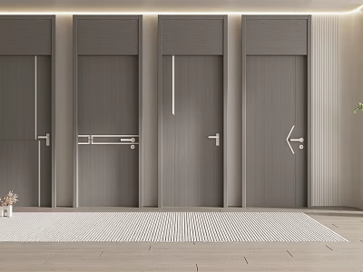 Modern Gray Hinged Doors Interior With Minimalist Design And Sleek Wooden Handles 3d model