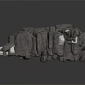 Cave Interior With Rocky Walls Sandy Ground Driftwood Branches And Animal Hide